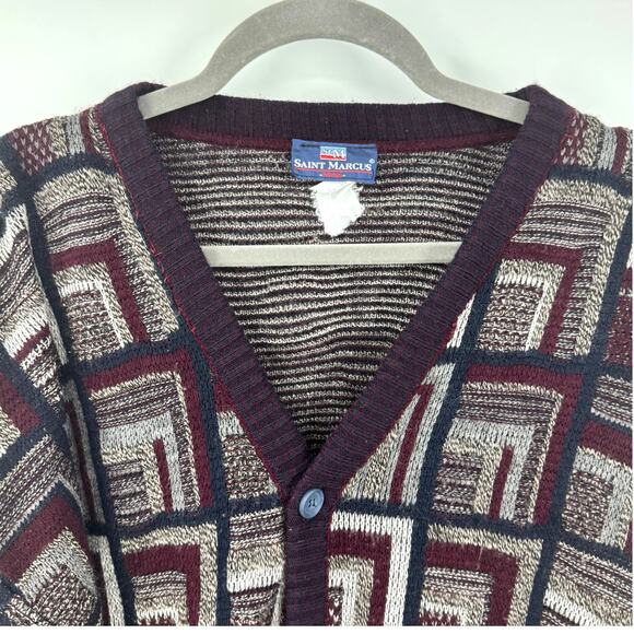 VTG Saint Marcus Grandpa Cardigan Sweater Mens M Slouchy Chunky Y2K Academia - Picture 2 of 8